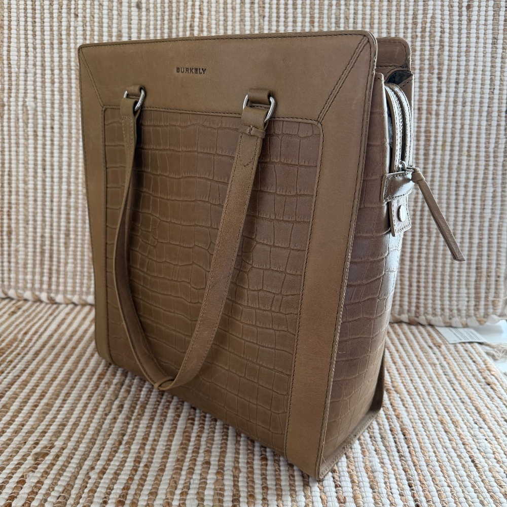 Burkely Leather Icon Shopper Tote, Green Croc Leather Shoulder Bag